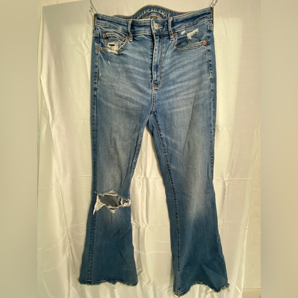 American Eagle Super Hi-Rise Flare Distressed Jeans - Picture 1 of 5